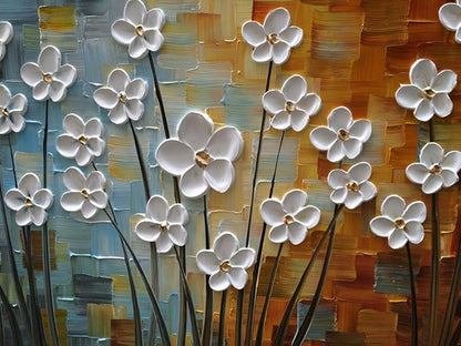 YaSheng Art - 100% Hand painted Contemporary Art Oil painting On Canvas white Flowers Abstract Paintings Modern Home Decor Wall Art for living room Bedroom Framed Ready to Hang 20x40inch