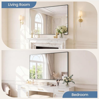 NEWBULIG 30" x 48" Black Rectangle Bathroom Mirror for Wall, Morden Wall Mirror with Metal Frame, Tempered Glass, Vanity Mirror for Over Sink, Entryway, Living Room, Anti-Rust