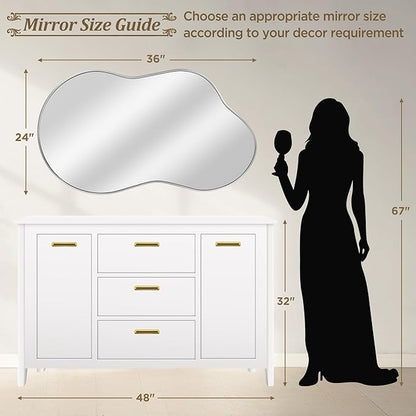 Dorlicecass Irregular Wall Mirror - Wall Mirrors Decorative 24"x36" Silver Asymmetrical Mirror Tempered Glass Aviation Aluminum Alloy Frame for Bathroom, Bedroom, Living Room, Cloakroom, Entryway