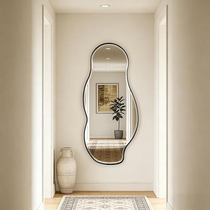 POZINO Large Irregular Mirror, 63"x28.5" Asymmetrical Metal Frame Mirror with Beveled Edge, Premium Organic Wall Mirrors for Living Room Bedroom Hallway Entryway, Horizontal/Vertical Hanging