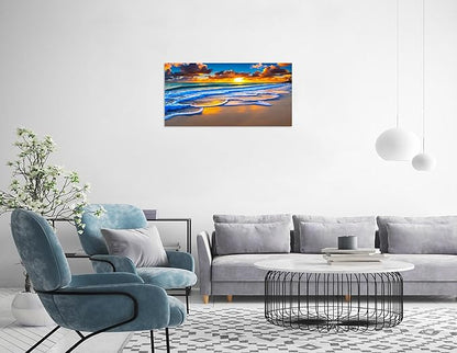 TutuBeer 1 Pcs Wall Decor Beach Ocean Pictures Sunrise over the Beach Pictures Print on Canvas Pictures of the Beach Pictures Wall Art Beach Paintings Ocean Wall Art Stretched and Framed 8" x 16"