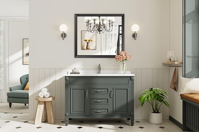Briivue 36x32 Inch Black Bathroom Mirror for Wall, Thick Metal Framed Rectangle Mirrors for Over Sink, Bedroom, Living Room, Entryway, Anti-Rust, HD Tempered Glass