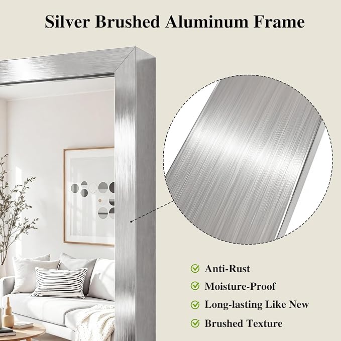 Koonmi Silver Rectangle Wall Mirror, 30x30 Inch Bathroom Mirror, Aluminum Frame Vanity Mirror for Entryway, Living Room, Bedroom Bathroom, Hangs Horizontally or Vertically