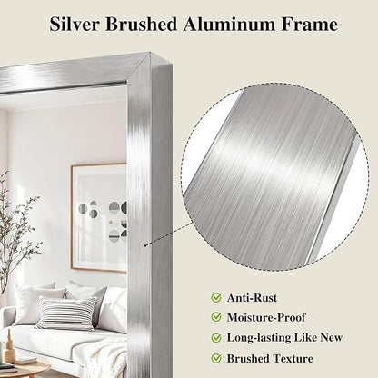 Koonmi Silver Rectangle Wall Mirror, 30x55 Inch Bathroom Mirror, Aluminum Frame Vanity Mirror for Entryway, Living Room, Bedroom Bathroom, Hangs Horizontally or Vertically