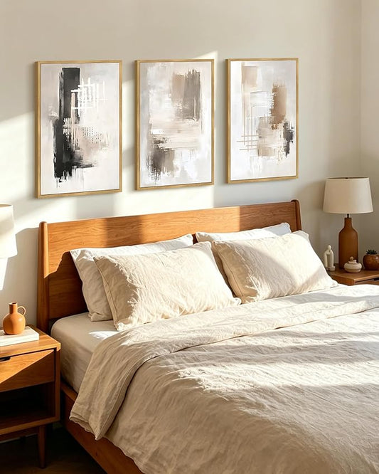 PHOPAGO Modern Abstract Framed Wall Art Large 16x24in Mid Century Minimalist Beige Pastel Neutral Wall Decor for Living Room Hallway - Natural Framed