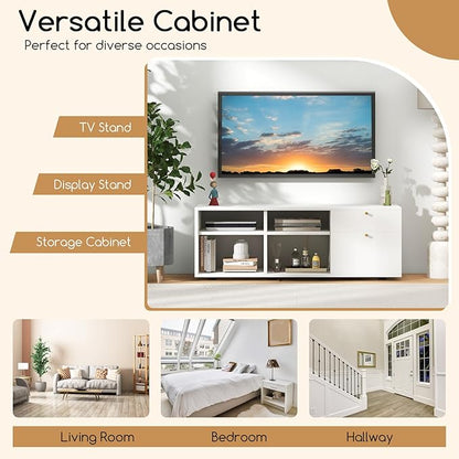 Giantex TV-Stand for Bedroom Entertainment Center - Modern TV Console Cabinet with 2 Drawers, 4 Compartments, Adjustable Feet, Media TV Storage Cabinet for Small Spaces, Entryway, Living Room, White