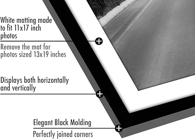 Americanflat 13x19 Picture Frame with Polished Plexiglass - Set of 5 - Use as 11x17 Frame with Mat - Galleria Collection - Picture Frames for Wall Display - Black