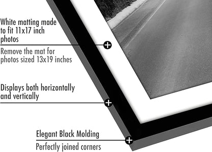 Americanflat 13x19 Picture Frame with Polished Plexiglass - Set of 5 - Use as 11x17 Frame with Mat - Galleria Collection - Picture Frames for Wall Display - Black