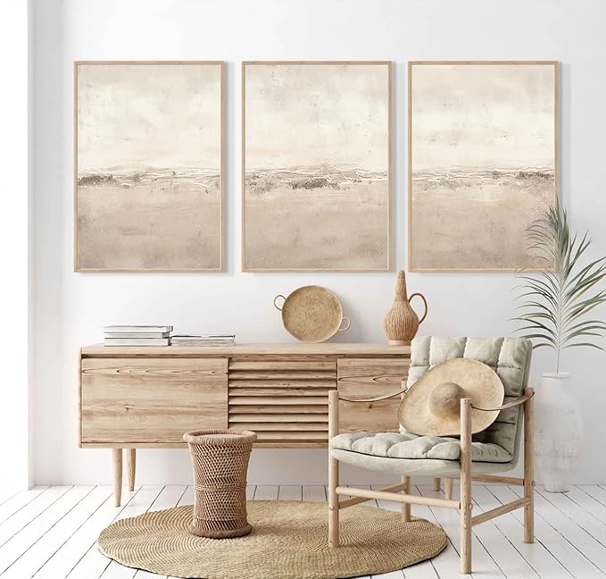 Baccone Beige Abstract Wall Art Set of 3 Neutral Canvas Wall Art Prints Boho Abstract Picture Modern Abstract Art Wall Decor Minimalist Artwork for Living Room Beroom Decor 24x36 Inch Unframed