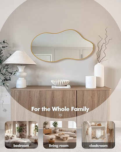 Irregular Wall Mirror 20×36 Inch Wall Mirrors Decorative Gold Modern Asymmetrical Abstract Mirror for Bathroom Bedroom Living Room Entryway Hallway
