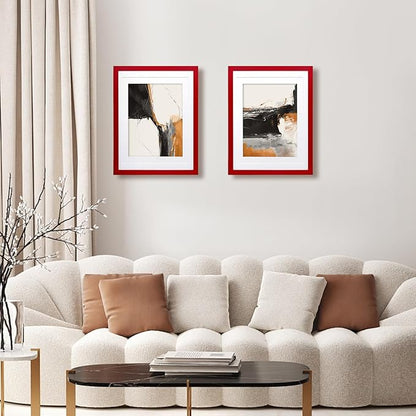 KINLINK 12x16 Picture Frame Red, Solid Wood Frames with Acrylic Plexiglass for Pictures 11x14/9x12 with Mat or 12x16 without Mat, Wall Display Photo Frame, Set of 4