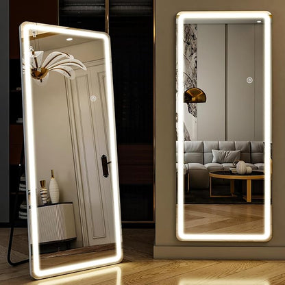 LED Full Length Mirror Floor Mirrors with Dimming &3 Color Lighting 26 x 68 Inch LED Mirrors Full Body with Stand for Bedroom Dressing Room Rect