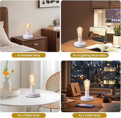Industrial Table Lamp Base E26/E27 Ceramic Base Holder, Vintage Small Desk Lamp with Plug in Cord On/Off Switch Edison Screw Light Bulb Holder Base for Home Lighting Decor (White)