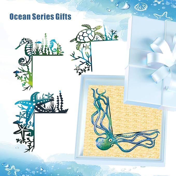 2025 4PCS Sea Turtle Door Frame Decoration, Ocean Door Frame Decoration Set Metal Turtle Octopus Starfish for Window, Shelf, Table, and Corner Sign Home Décor Accent