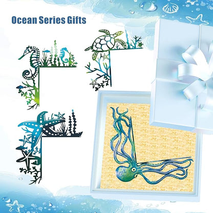 2025 4PCS Sea Turtle Door Frame Decoration, Ocean Door Frame Decoration Set Metal Turtle Octopus Starfish for Window, Shelf, Table, and Corner Sign Home Décor Accent