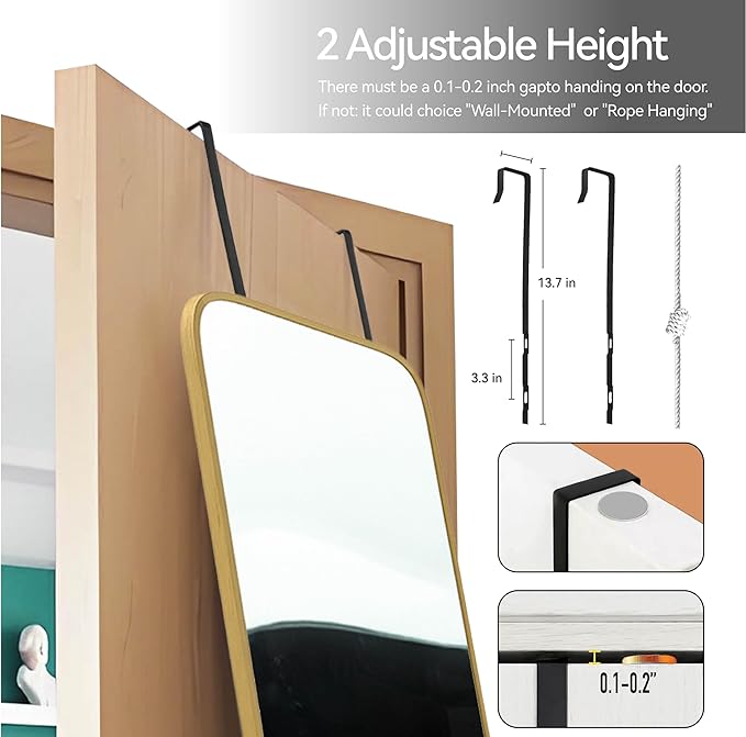 SCWF-GZ 57x16 Door Hanging Full Length Mirror, Floor Stand (Height 5.7ft just Body in1.3ft) Wall Mounted Metal Frame Rectangle Dressing Mirrors for Bedroom Bathroom Room 57 inch Gold