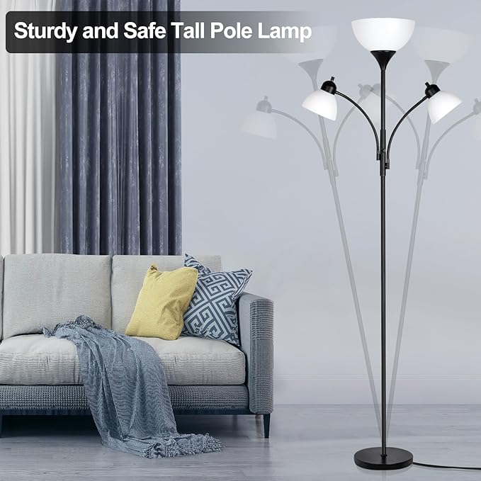 RISLG Floor Lamps for Living Room,Standing Lamp with Stepless Dimming, 3 Lights Adjustable Reading Lights, Morden Tall Lamps for Living Room, Bedroom, Office