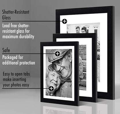 Americanflat Set of 7 Picture Frames with Shatter-Resistant Glass - Gallery Wall Frame Set with One 11x14, Two 8x10 and Four 5x7 Frames - Signature Collection - Black