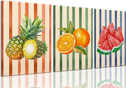 LHHJDIO 3 Piece Trendy Fruit Canvas Wall Art Vintage Kitchen Wall Art Colorful Fruit Pictures Wall Decor Orange Modern Art Prints for Kitchen Dining Room Living Room 12"x16"
