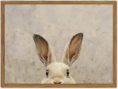 Framed Vintage Rabbit Wall Art, Cute Easter Bunny Pictures Wall Decor, 3D Sandstone Textured Farmhouse Animal Paintings Prints Cottagecore Home Decor for Living Room Bedroom Nursery 12x16 inch