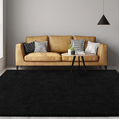 Gifeas Large Ultra Soft Modern Area Rugs for Living Room Bedroom, 6x9 Feet Black Thickened Memory Foam Indoor Solid Minimalist Carpets, Non-Slip Comfy Rug for Boys Girls Nursery Room Home Decor
