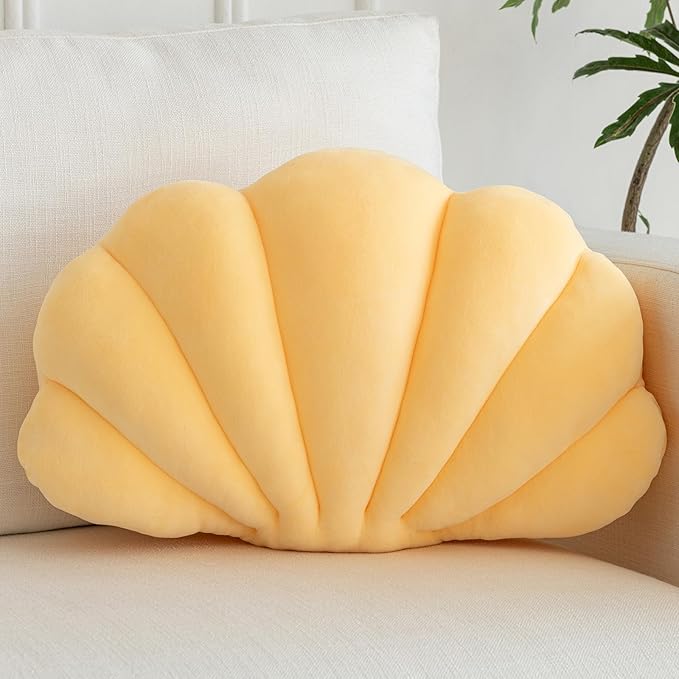 Shell Pillow, Shell Shaped Decorative Throw Pillows with Velet for Couch Bed, Cute Seashell Beachy Room Decor Aesthetic Throw Pillows for Bedroom Living Room