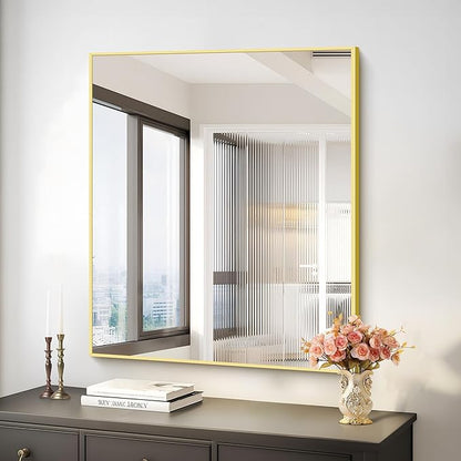 COFENY Gold Bathroom Mirror for Wall, 30x36 Inch Rectangle with Metal Frame, Modern Vanity for Bathroom Living Room, Entryway Hangs Horizontal or Vertical