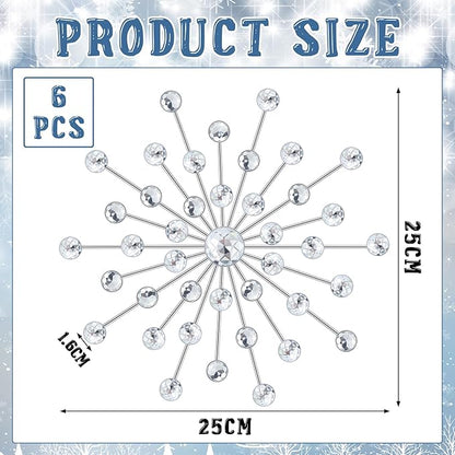 Barydat 6 Pcs Metal Starburst Wall Decor Bling Crystal Wall Art Rhinestone Sunburst Home Decoration No Punch Starburst Hanging Diamond Accents for Living Room Bedroom(25cm,Silver)