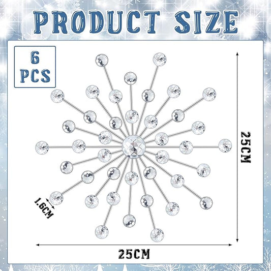 Barydat 6 Pcs Metal Starburst Wall Decor Bling Crystal Wall Art Rhinestone Sunburst Home Decoration No Punch Starburst Hanging Diamond Accents for Living Room Bedroom(25cm,Silver)