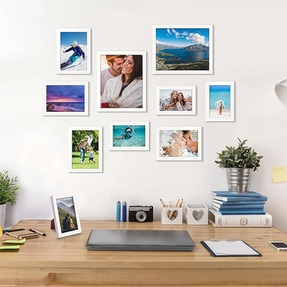 upsimples 10 Pack Picture Frames Collage Wall Decor for Mounting or Tabletop Display, Photo Gallery Frame Set for Family, Multi Sizes Including 8x10, 5x7, 4x6, White