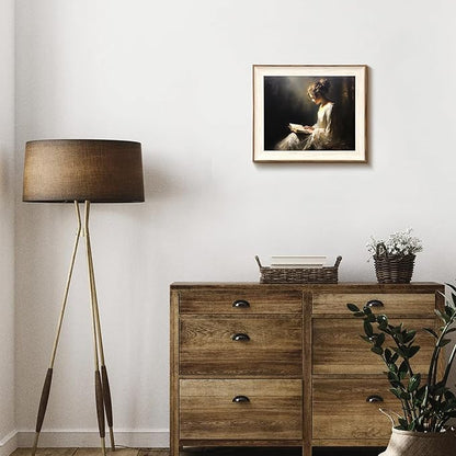 Framed Wall Art Vintage Decor, Classical Reading Woman Portrait Oil Painting, Antique Framed Canvas Print Artwork, Retro Moody Bathroom Decor Vintage Art Wall Decor Aesthetic- 10x12Inch