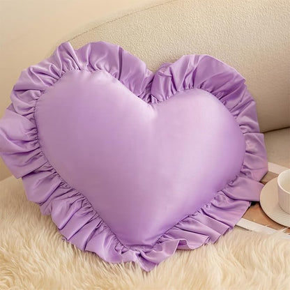 MOJUN Heart Throw Pillows, Heart Shaped Pillow with Ruffles, Soft, Purple, 15.7 x 19.6 inches