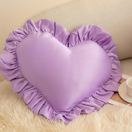 MOJUN Heart Throw Pillows, Heart Shaped Pillow with Ruffles, Soft, Purple, 15.7 x 19.6 inches