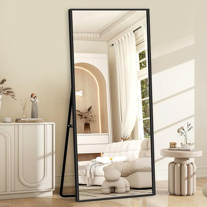 GlasFlength Full Body Mirror with Stand, 71" x 32" Full Length Mirror with Aluminum Alloy Frame Wall-Mounted/Leaning Against Wall/Floor Standing Mirror for Home Decor, Black