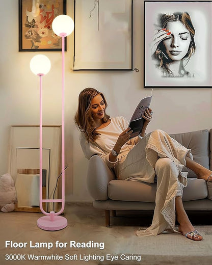 Lightdot 63IN Pink Floor Lamp Modern Mid Century Globe Standing Lamps with 3000K LED Bulbs Included Candle Holder Style Vintage Tall Lamp for Living Room/Wedding/Sofa Beside/Corner Decor