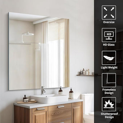 CILIBER Frameless Mirror, 40x48 Mirrors for Wall, Large Bathroom Mirror for Over Sink, Rectangle Frameless Vanity Mirror with Polished Edge, 3mm Tempered Glass, Hangs Horizontally or Vertically