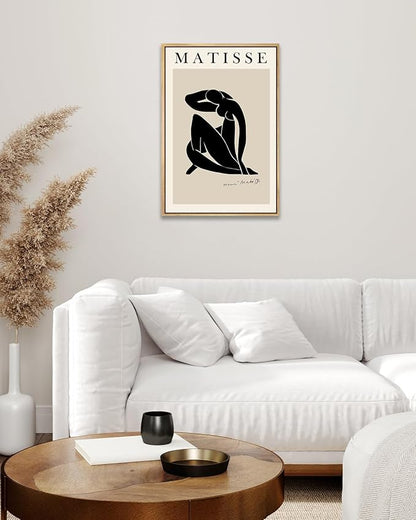 Zzuyi Henri Matisse Framed Wall Art,Black Beige Women Body Line Art,Boho Art Prints for Women and Teen girls Bedroom,Aesthetic Room Wall Decor-16''x24''Natural Framed
