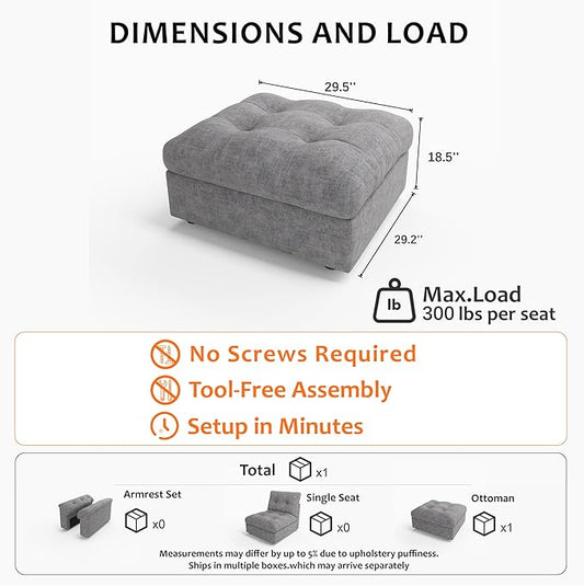 Oversized Modular Sectional Sofa with Storage, Modern Deep Seat Cloud Couch for Living Room, L-Shaped Large Sectional Couch, Only Ottoman, Gray