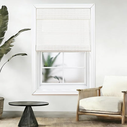 Motorized Bamboo Roman Shades, Motorized Blinds with Remote Compatible with Homekit, Alexa GoogleHome, Smart Wood Woven Shades for Indoor Windows, Customize, White Current
