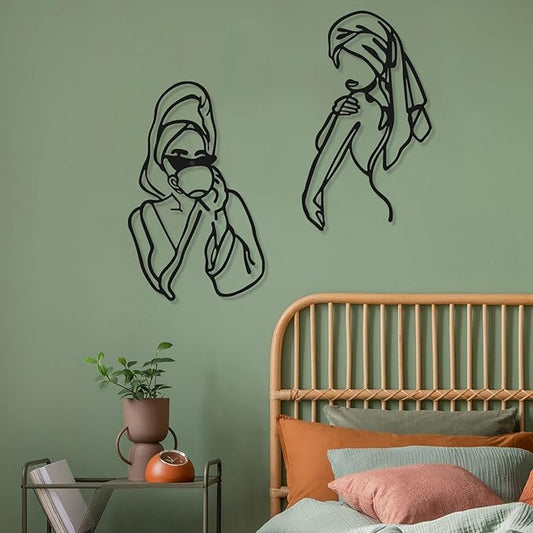 Photect 3 Pcs Metal Wall Art Decor Minimalist Abstract Woman Wall Art Metal Modern Line Drawing Decor Female Single Line Home Hanging for Bedroom Bathroom Living Room Housewarming(Romantic,Black)