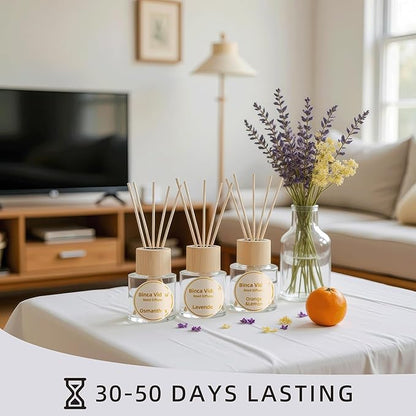 Reed Diffuser Set, Lavender Osmanthus Orange&Lemon Scent Oil Diffusers with Sticks for Home Office Bathroom Aromatherapy Decor 1.69oz X 3