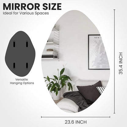 TRAHOME Irregular Asymmetrical Wall Mirror for Living Room Bathroom Entryway, Modern Decorative Mirror Hanging (Hook Style, 36'' x 24'')