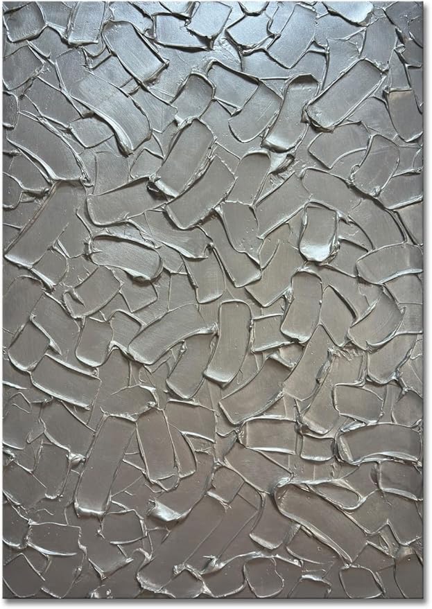 Slyart Handmade 3D Texture Wall Art Modern Abstract Painting 28x40 Inches Minimalist Silver Gray Artwork Oil Painting on Canvas Wall Decor for Living Room Bedroom