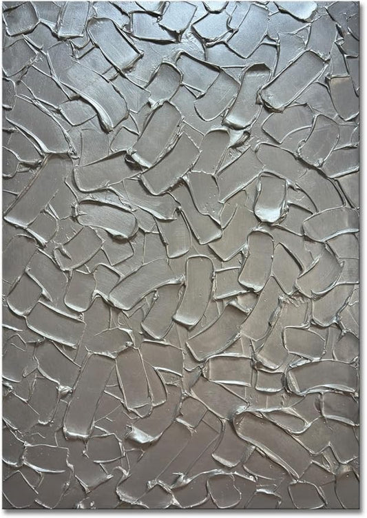 Slyart Handmade 3D Texture Wall Art Modern Abstract Painting 28x40 Inches Minimalist Silver Gray Artwork Oil Painting on Canvas Wall Decor for Living Room Bedroom