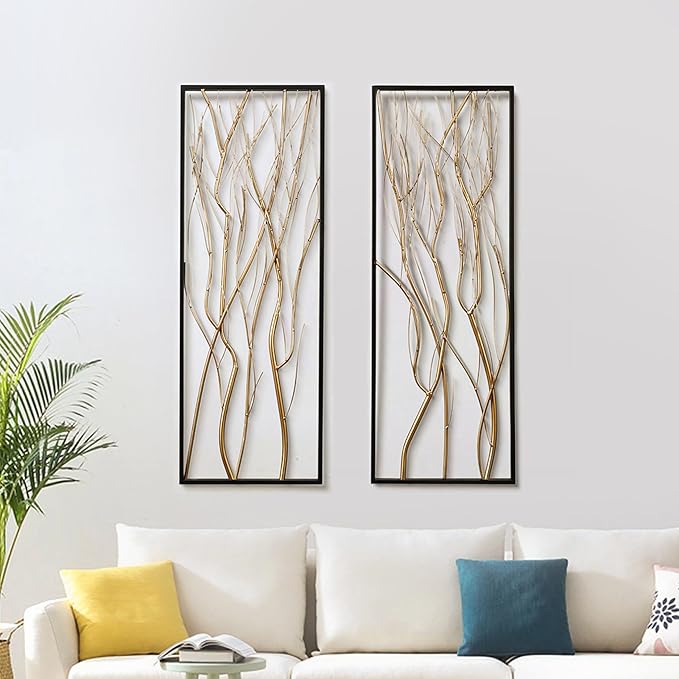 LuxenHome Metal Wall Decor, 36" Luxury Living Room Metal Wall Art, Set of 2 Gold Wall Decor, Bedroom Wall Decorations with Frame for Home, Bedroom, Kitchen, Office, Dining Room, Gold/Black