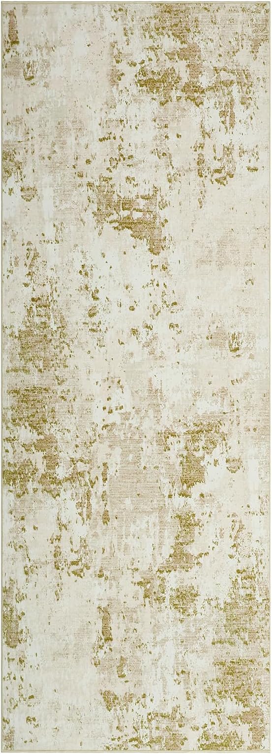 ROYHOME Modern Abstract 2x8 Runner Rug Washable Non Slip Stain Resistant Rug for Hallway Kitchen Bedroom Non Shedding Low Pile Indoor Floor Cover,Golden Grey