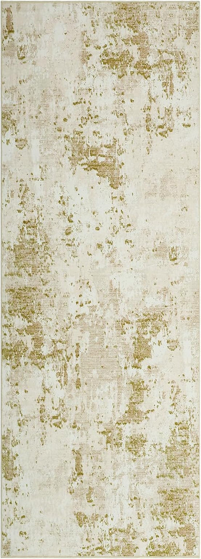 ROYHOME Modern Abstract Runner Rug 2x5 Washable Non Slip Stain Resistant Rug for Bedroom Living Room Non Shedding Low Pile Indoor Floor Cover,Golden Grey