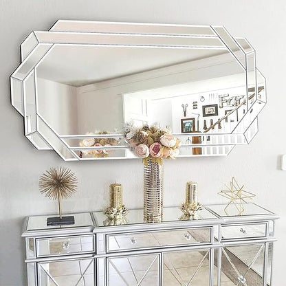 Chende 24" x 47" Large Wall Mirror for Decor, Octagonal Decorative Mirror with Beveled Edge and Glass Pieces, Large Accent Mirror for Living Room, Bedroom, Dining Room, Hallway