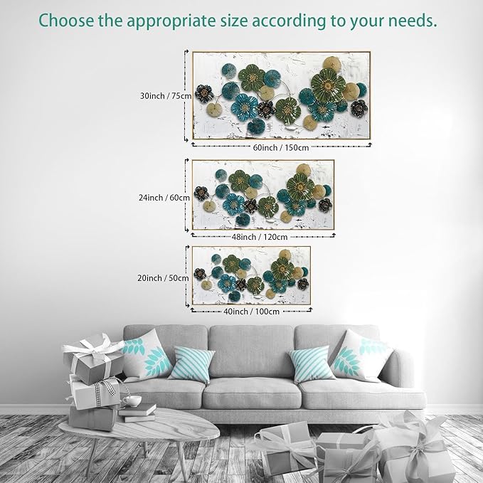 Wall Art Floral Wall Decor Modern Botanical Artwork Green and Blue Canvas Painting for Bedroom Living Room Dining Room Home Office Decor 20"x40" with Framed