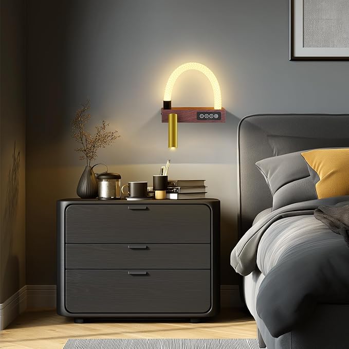 FRIDEKO HOME Wall Sconces for Bedroom, Modern Light Fixtures with 350° Rotation & 3-Color Adjustable Light, Dragon Weave Texture Bedroom Bedside Reading lamp for Bedroom, Study